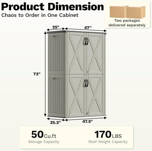 Devoko 50 Cu Ft Plastic Outdoor Storage Cabinet, Beige - Image 6