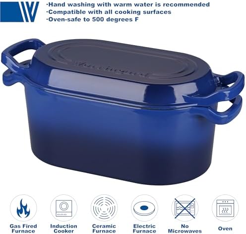 VORRINGARD Oval Dutch Oven Pot with Lid, Enamel Coating Cast Iron Bread Pans for Homemade Sourdough Bread Baking, Cooking, 4 Quart, Blue - Image 3