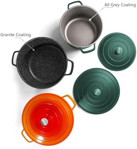 Large Dutch Oven Pot with Lid-7.5QT Cast Aluminum Oven Pot with Two Handles Lightweight for Bread Baking Braising and Roasting(Green) - Image 3