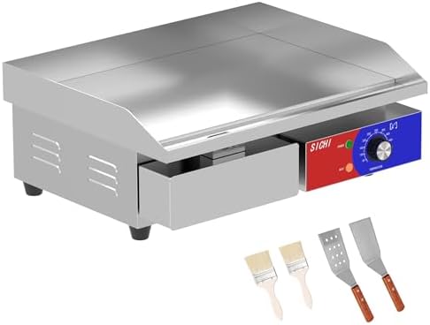 22’’ * 14’’ Commercial Electric Countertop Griddle -110V Flat Top Griddles w/ 122-572°F Adjustable Temperature and Non-Stick, 3000W Stainless Steel Electric Griddle w/ 10mm Thick carbon steel by HTTSICHI