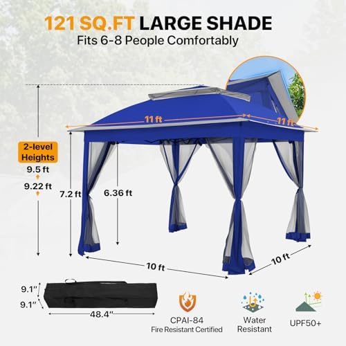 COOS BAY 11x11 Pop Up Gazebo with Netting, Canopy Tent, Royal Blue - Image 3