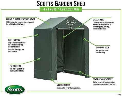 Scotts 4x4x6 FT Pop-Up Outdoor Storage Shed, Portable Water-Resistant Deck & Garden Tent Shelter for Tools, Equipment & Lawn Gear - Image 5