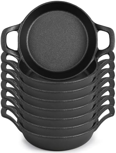 Ziliny 8 Pack Mini Cast Iron Skillets 6.3 x 6.3 x 1.5 Inch Pan Ramekin Set by Ziliny