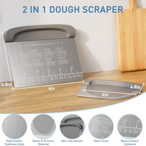 2 IN 1 Upgrade Bench Scraper, Dough Scraper, Stainless Steeel with Scale - Image 2
