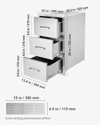 VEVOR Outdoor Kitchen Drawers 16"W x 28.5"H x 20.5"D Stainless Steel - Image 2