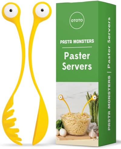 OTOTO Pasta Monsters and Salad Servers - BPA-Free Fun Kitchen Gadgets - 100% Food Safe Salad Spoon and Fork Set - Pasta and Salad Server - 11.93x 3.39 x 2.24 inch by OTOTO