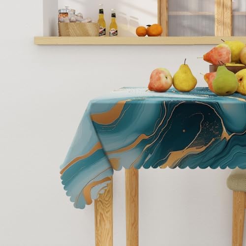 Abstract Marble Tablecloth 54x54 Inch Square Luxury Gold Blue Natural Art Table Cloth Decorations Table Cover for Party Picnic Kitchen Dinner Decor Outdoor - Image 3