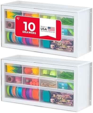IRIS USA 10-Drawer Organizer, 2 Pack, Makeup Tool Craft Storage, White by IRISUSA