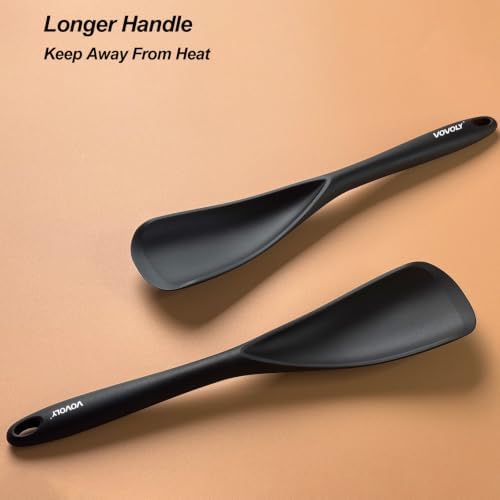 Vovoly Cooking Spoons, Nonstick Silicone Spatula Spoon, 2 pcs, Black, 12.6" - Image 3
