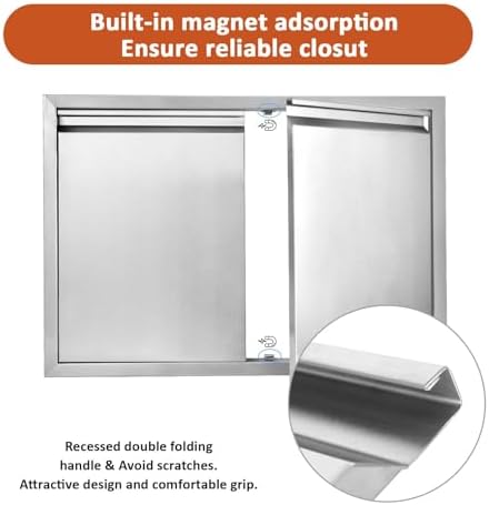 JIE JIN BBQ Access Door 26" W X 24" H Outdoor Kitchen Doors Double Doors Thickened 304 Stainless Steel Outdoor Kitchen Accessories Door for Indoor/Outdoor Kitchen Outdoor Cabinet BBQ Island - Image 4