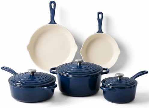 QuliMetal 5-Piece Navy Blue Enameled Cast Iron Cookware Set by QuliMetal