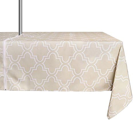 ColorBird Elegant Moroccan Outdoor Tablecloth Waterproof Spillproof Polyester Fabric Table Cover with Zipper Umbrella Hole for Patio Garden Tabletop Decor (60 x 84 Inch, Zippered, Khaki) by ColorBird