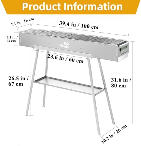 WILLBBQ Charcoal Grill, Portable BBQ Grill with Removable Stand & Shelf - Image 4