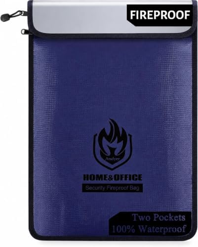 Andyer 2 Pockets Fireproof Document Bag (15"x11"), Protect Values from Fire by Andyer