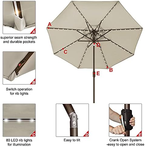EliteShade USA 10-Year-Non-Fading 9ft Market Patio Umbrella, Commercial Grade Table Sun Umbrella with 80 Solar LED Lights, Crank Open, Windproof & UPF 50+ UV Protection for Garden, Deck, Pool, Backyard, Antique Beige - Image 5