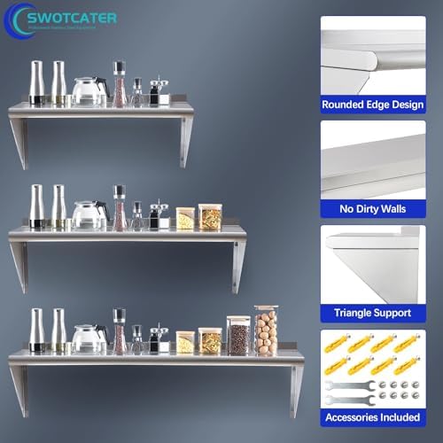 Stainless Steel Shelf 12"x36", Wall Mounted Metal Floating Shelf - Image 3