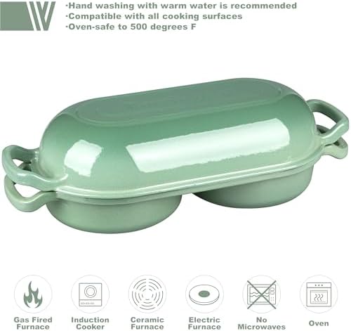VORRINGARD Enameled Cast Iron Double Dutch Oven with Lid, Dual Round Loaf Pan, Bread pan for Homemade Sourdough Bread Baking, Sage green - Image 3