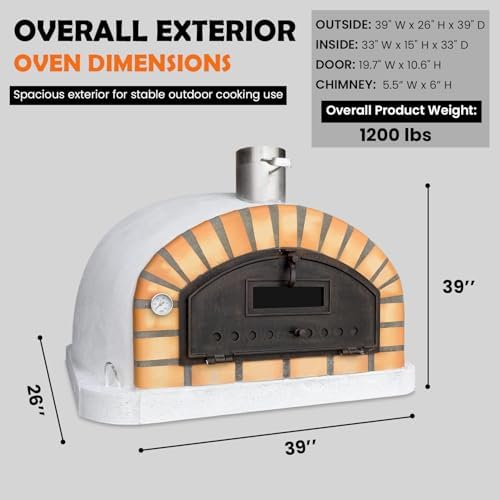 Authentic Pizza Ovens Pizzaioli Traditional Brick Premium Wood-Fired Pizza Oven, Handmade in Portugal, Triple-Insulated, Drop-Down Door, Viewing Window, Thermometer & Baking Dish Included - Image 5