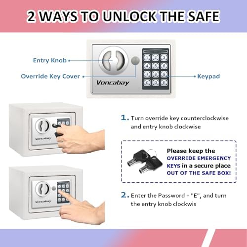 Voncabay Money Safe Box for Home with Digital Keypad, 0.23 Cu. Ft., White - Image 6