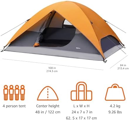 Amazon Basics Camping Tent, 3-Season Dome Design with Rainfly - Image 5