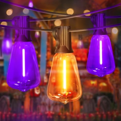 Orange purple Outdoor halloween String Lights ,26FT ST38 LED Patio Lights with 12+1 Shatterproof Edison Bulbs,UL Waterproof Connectable Outside Hanging Lights for Backyard Porch Christmas Party Decor by ULL