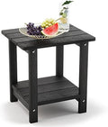 LUE BONA Outdoor Side Table, 2-Tier HDPS Small Patio Table, Black by LUEBONA
