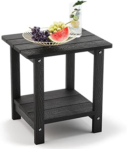 LUE BONA Outdoor Side Table, 2-Tier HDPS Small Patio Table, Black by LUEBONA