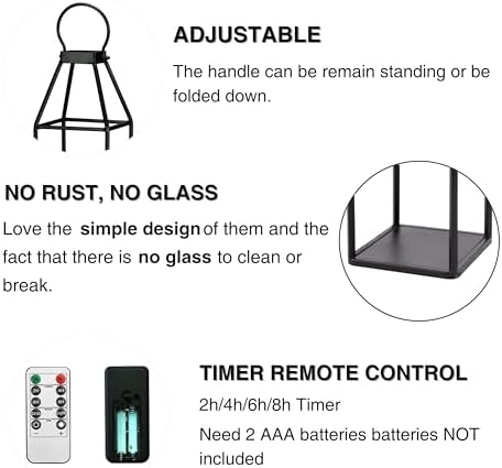 Perfnique Set of 3 Black Metal Lanterns w/ Waterproof Flickering Flameless Candle & Remote Timer, Modern Farmhouse Lanterns Decorative for Outdoor, Front Porch, Indoor, Patio, Garden, Fireplace - Image 6