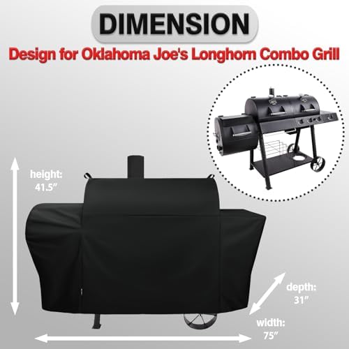 Grill Cover for Oklahoma Joe's Longhorn Combo Grill, Heavy Duty Waterproof Oklahoma Joe's Longhorn Combo Charcoal Gas Smoker BBQ Covers - Image 2