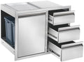 Outdoor Kitchen Drawer Combo, Stainless Steel Triple Drawer Cabinet with Built-in Trash Drawer & Two Trash Cans, 28" W x 22" H x 19.5" D Outdoor Kitchen Storage for BBQ Grill Islands by Unknown