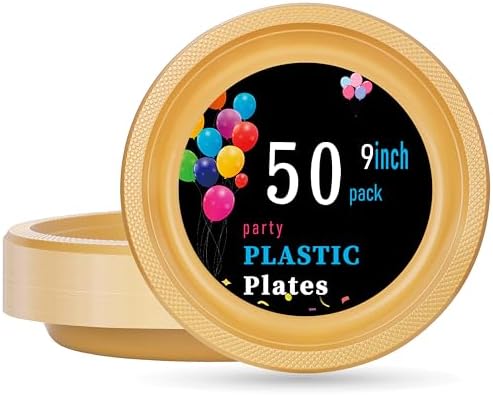 WELLIFE Gold Plastic Plates 9 Inch 50 Count by WELLIFE