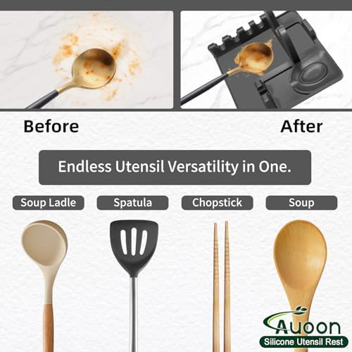 AUOON Silicone Utensil Rest with Lid Holder, Large, Gray - Image 2