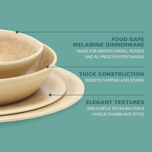 Gibson Home Casper Court 16-Piece Melamine Dinnerware Set – Beige Reactive Glaze Look Plates and Bowls, Service for 4 – Top Rack Dishwasher Safe Everyday Dining Set - Image 3