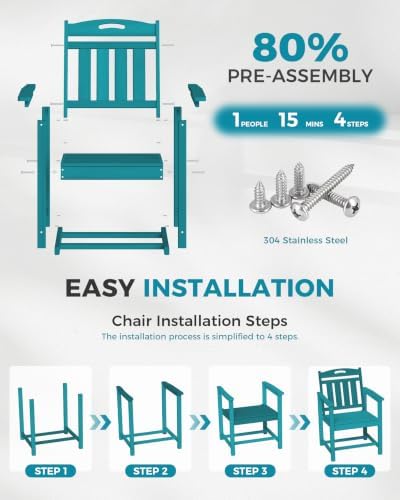 Ciokea HDPE Outdoor Patio Dining Chairs Set of 2, All-Weather, Lake Blue - Image 6
