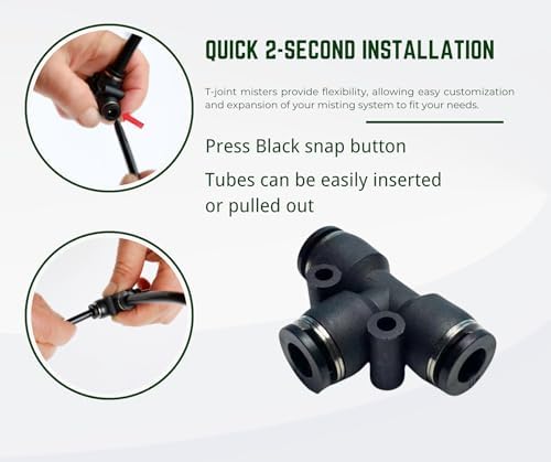 5pk Brass Misting Nozzles Tee 8 inch 360 Degree Adjustable Copper Sprayer, Compatible with1/4 trubing Hose Watering Plant Drip Irrigation Pneumatic Fittings Connection for Watering Garden(5pk) - Image 4