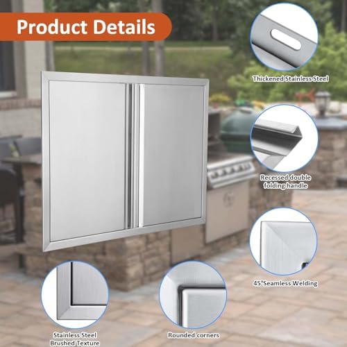 BI-DTOOL Double BBQ Access Door 24" W x 24" H 304 Brushed Stainless Steel BBQ Island Doors for Outdoor Kitchen, Outdoor Cabinet, Barbeque Grill or BBQ Island - Image 3