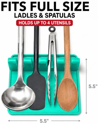 2 Pack Aqua Green Silicone Spoon Rest for Stove Top Kitchen Spoon Holder Set - Image 2