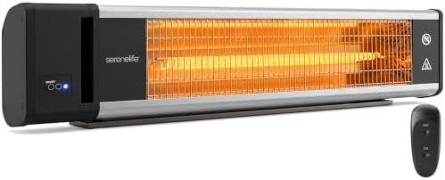 SereneLife Portable Infrared Indoor and Outdoor Electric Space Heater with Remote, IP65 Approved, 1500 Watt Wall-Mounted Hanging for Patio, Restaurant, Backyard, Garage, Decks, Gazebos, Cafes by SereneLife