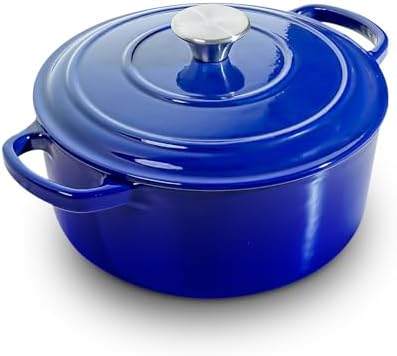 7 QT Blue Enameled Cast Iron Dutch Oven with Lid by Unknown