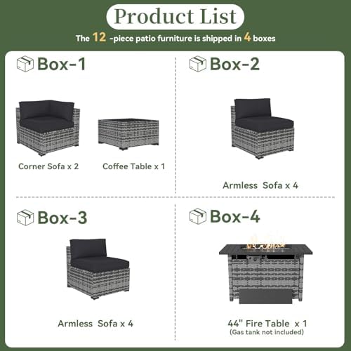 Aoxun 12 Piece Patio Furniture Set with 44" Fire Pit Table Wicker Rattan - Image 5