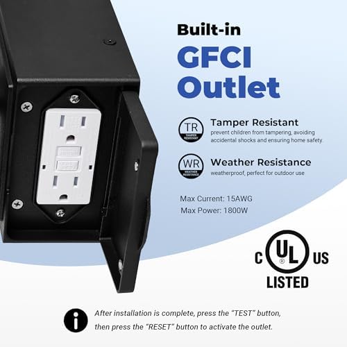 Outdoor Wall Lighting with GFCI Outlet, Modern Black Exterior Light Fixtures with Gold Trim, Aluminum Anti-Rust Outside Lights for House, Porch, Garage, Adjustable Sensitivity & Brightness - Image 2