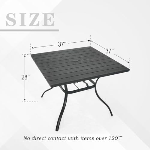 3ft Brown Outdoor Dining Table for 4 Person Patio 37" Plastic Square Table - Image 4