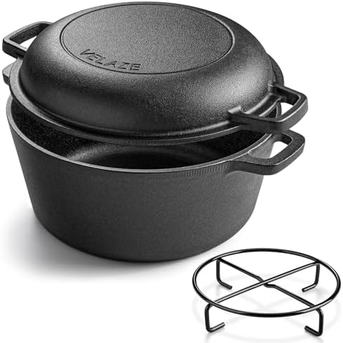 Velaze Cast Iron Dutch Oven with Skillet Lid, 2-in-1 Pre-Seasoned, 5QT by Velaze