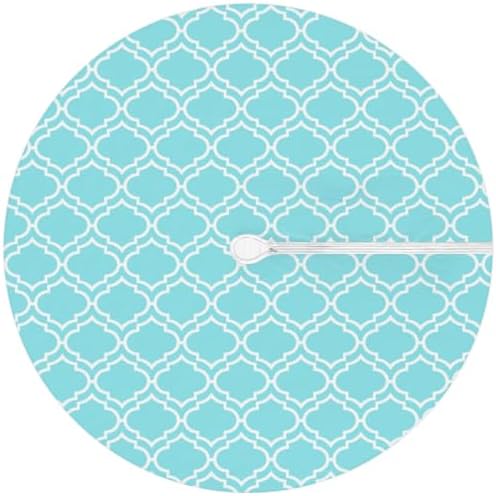 Fitted Round Tablecloth with Umbrella Hole and Zipper Aqua Blue Moroccan Outdoor Elastic Table Cloth 36"-44" Oil-Proof Waterproof Patio Table Cover for Dining Picnic Party - Image 6