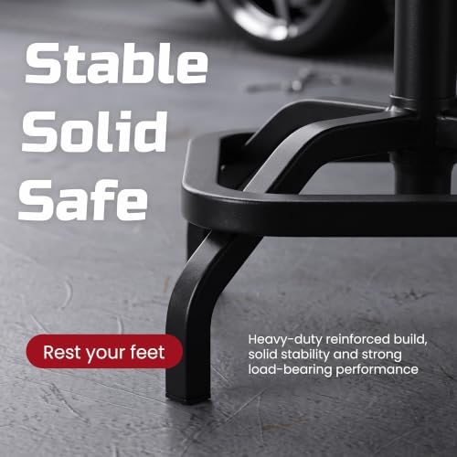 Shop Stool, Garage Stool with Backrest, Mechanic Chair for Workshop, Black - Image 6