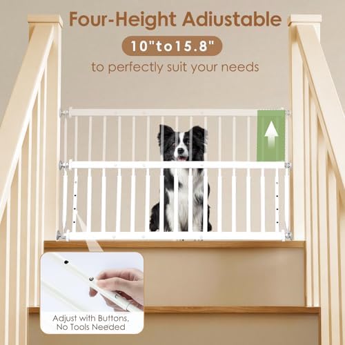 10''-15.8'' Height Adjustable Dog Gate, Extra Wide 18.1"-46" All Metal Short Dog Gate to Step Over, Pressure Mount Small Pet Puppy Gate for Stairs & Doorways(White) - Image 2