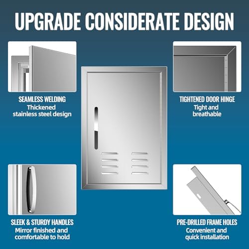 Outdoor Kitchen Doors with Vents - 17W x 24H Inch - 304 Stainless Steel BBQ Single Access Door with Detachable Handles for Outdoor Grill Cabinet,BBQ Island - Image 6