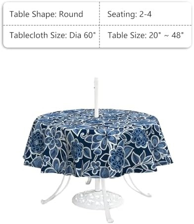 LVTXIII Round Outdoor Tablecloth with Umbrella Hole and Zipper, Water-Repellent 60 Inch Patio Table Cover for Bistro, Garden, Patio & Picnic, Flower Navy - Image 3
