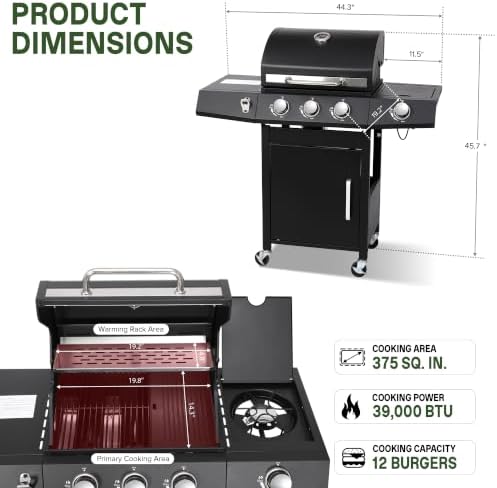 3-Burner Propane Gas Grill and Griddle Combo with Side Burner - Image 2