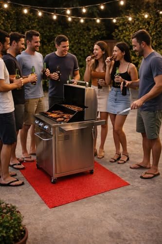 Rhino Hide Embossed Grill Guard Mat - Heat Resistant Outdoor Grill Floor Mat for Patio, Deck & Garage Surface Protection - Rectangle, Red (36”x72”) - Image 2